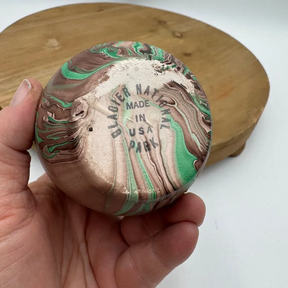 vintage Nemadji Pottery swirl Glacier National Park souvenir MCM vase